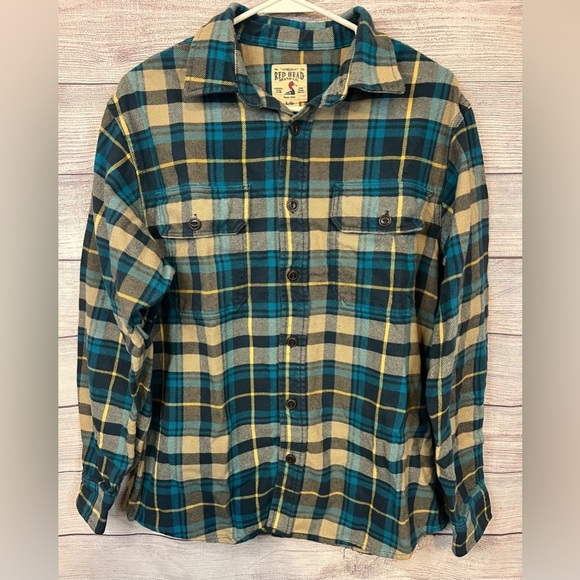 RedHead Other - Red Head Brand Co Men’s Flannel Shirt Plaid Blue Beige Size Large